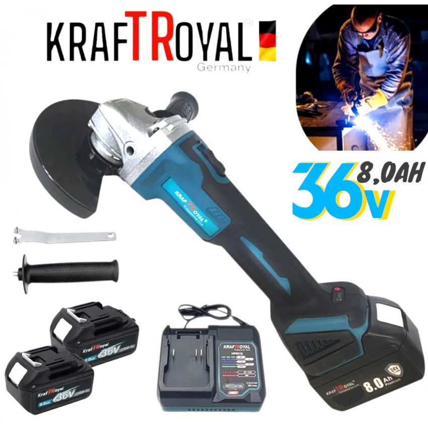 ЪГЛОШЛАЙФ Акумулаторен Безчетков KRAFT ROYAL 36V 8,0AH шлайф 125мм ЪГЛОШЛАЙФ Акумулаторен Безчетков KRAFT ROYAL 36V 8,0AH шлайф 125мм