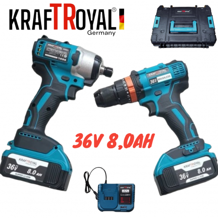 Импакт и Винтоверт Акумулаторен 2в1 Безжичен 36V 8,0AH KraftRoyal