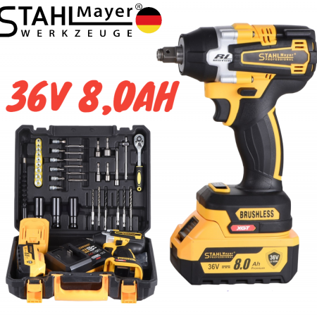 АКУМУЛАТОРЕН УДАРЕН ГАЙКОВЕРТ НА 1/2 И ИМПАКТ. 2V1 STAHLMAYER 36V – 850NM. + 40 ЧАСТИ ИНСТРУМЕНТИ
