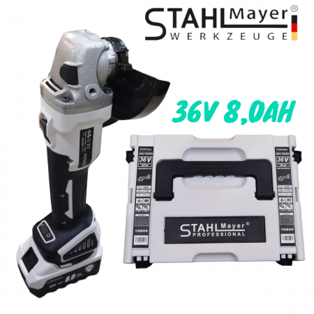 ЪГЛОШЛАЙФ АКУМУЛАТОРЕН 36V 8,0AH STAHLMAYER 125ММ БЕЗЧЕТКОВ ШЛАЙФ БЕЗЖИЧЕН