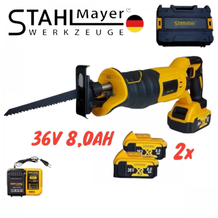 Акумулаторен Саблен Трион STAHLMAYER 36V 8,0AH Безжичен Прав трион 4 ножа 2 батери за месо метал дърво пласмата и др.