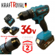Винтоверт Безчетков  36V 8,0AH / Акумулаторен Ударен Безжична Бормашина KRAFT ROYAL 2 батерии