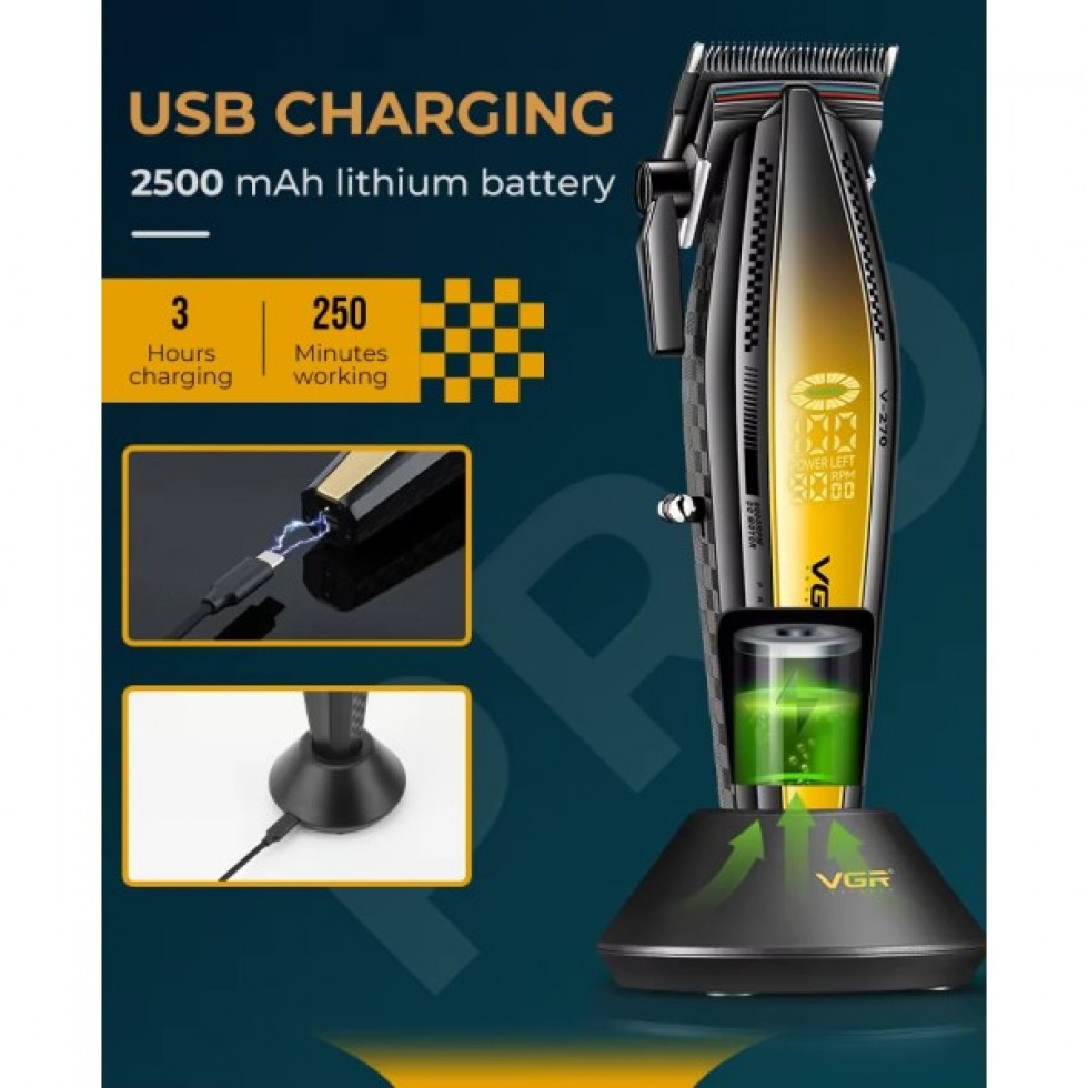 Машинка за Подстригване за Коса и Брада VGR V-270 Професионална Високоскоростна с Керамично Острие и LED дисплей FS-20528Жълт и Син Цвят