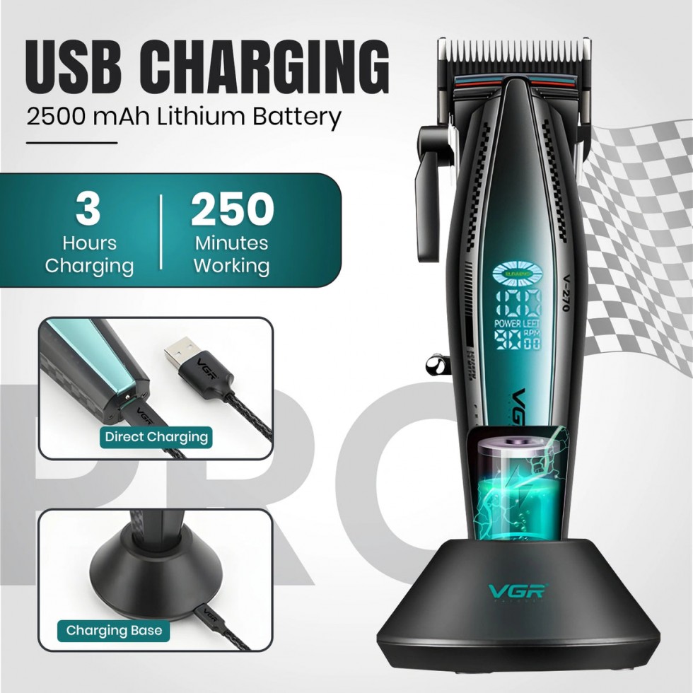 Машинка за Подстригване за Коса и Брада VGR V-270 Професионална Високоскоростна с Керамично Острие и LED дисплей FS-20528Жълт и Син Цвят