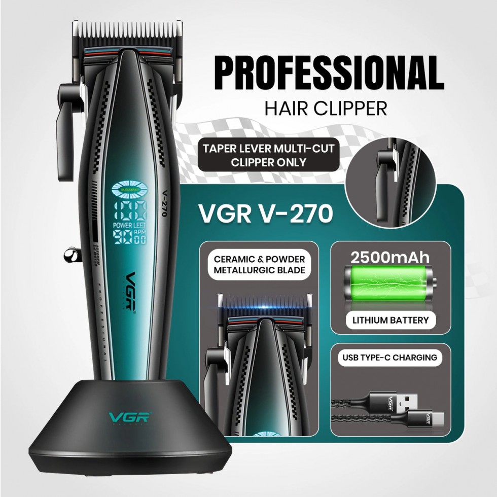 Машинка за Подстригване за Коса и Брада VGR V-270 Професионална Високоскоростна с Керамично Острие и LED дисплей FS-20528Жълт и Син Цвят