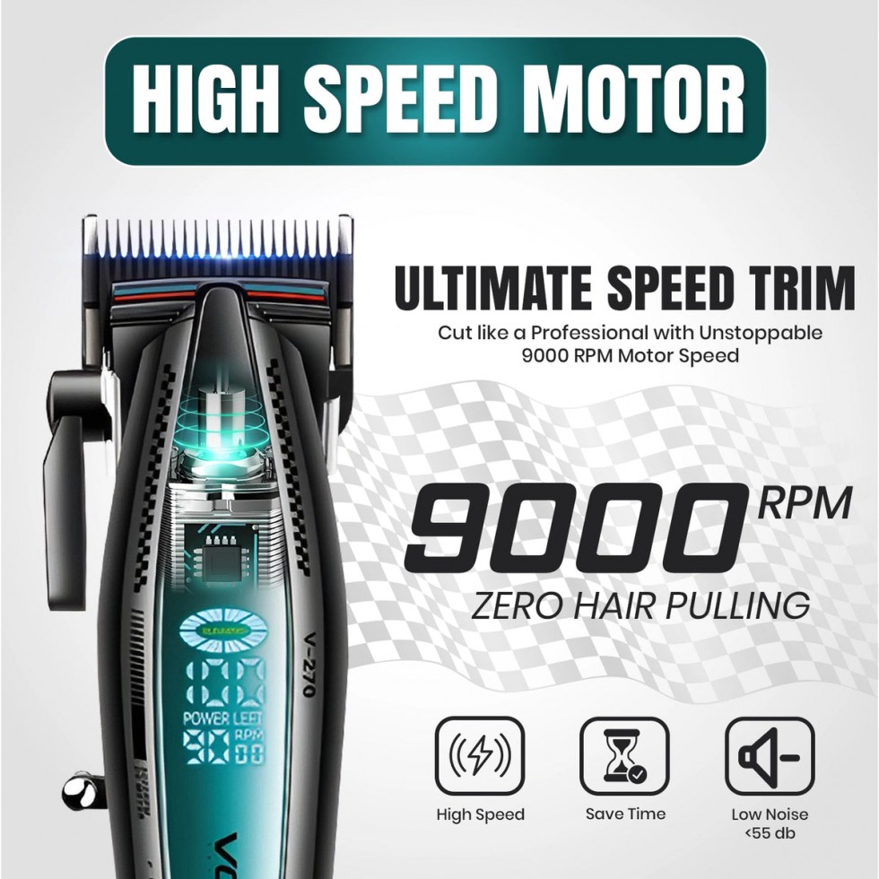 Машинка за Подстригване за Коса и Брада VGR V-270 Професионална Високоскоростна с Керамично Острие и LED дисплей FS-20528Жълт и Син Цвят