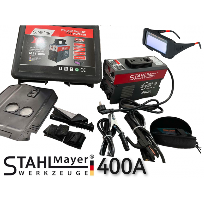 Инверторен Електрожен + Соларни Очила 400А STAHLMAYER с дисплей Заваръчна техника Инверторен Електрожен + Соларни Очила 400А STAHLMAYER с дисплей Заваръчна техника