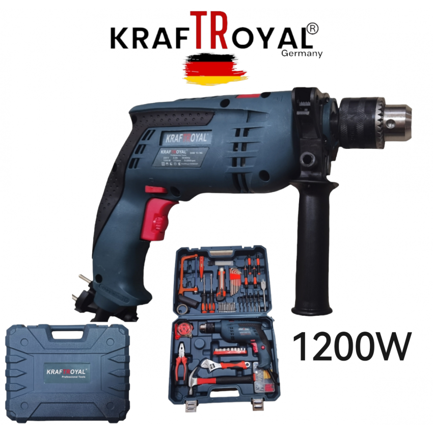 Пробивна бормашина KraftRoyal 1200w. + 111 части Куфар с инструменти Пробивна бормашина KraftRoyal 1200w. + 111 части Куфар с инструменти