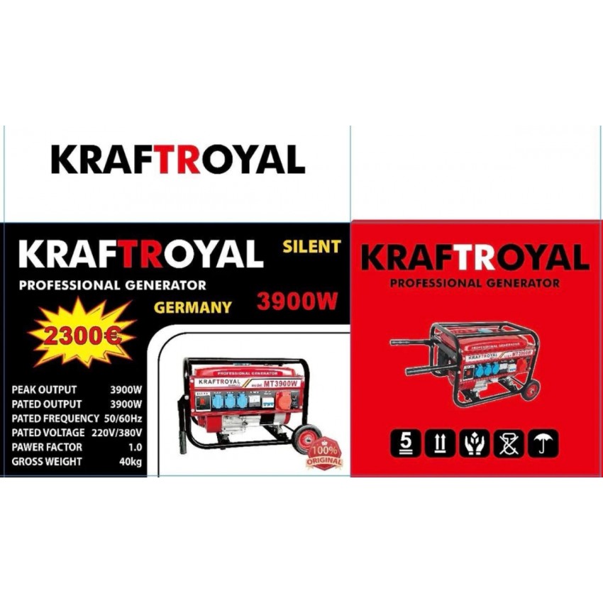 Генератор за Ток 3,9кW KRAFT ROYAL Четиритактов Агрегат с Колела Генератор за Ток 3,9кW KRAFT ROYAL Четиритактов Агрегат с Колела