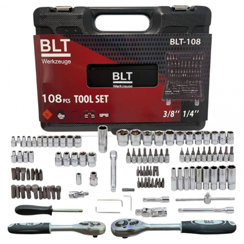 Гедоре 108 части 1/4“ & 3/8“ BLT Werkzeuge Комплект Инструменти в Куфар с 2 броя Тресчотки Накрайници и Вложки Гедоре Гедоре 108 части 1/4“ & 3/8“ BLT Werkzeuge Комплект Инструменти в Куфар с 2 броя Тресчотки Накрайници и Вложки Гедоре