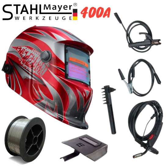 Телоподаващо Инверторен Електрожен 2в1 STAHLMAYER RED + Соларна Маска Шлем Апарат Телоподаващ