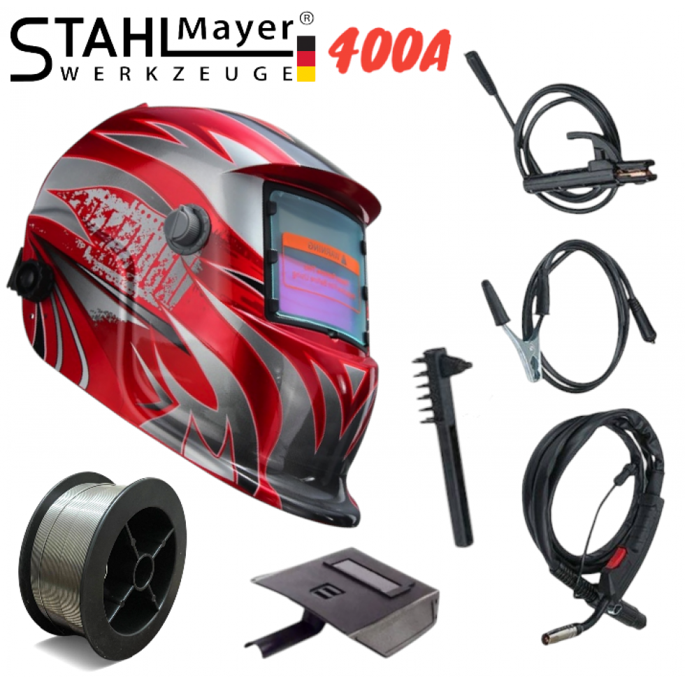 Телоподаващо Инверторен Електрожен 2в1 STAHLMAYER RED + Соларна Маска Шлем Апарат Телоподаващ