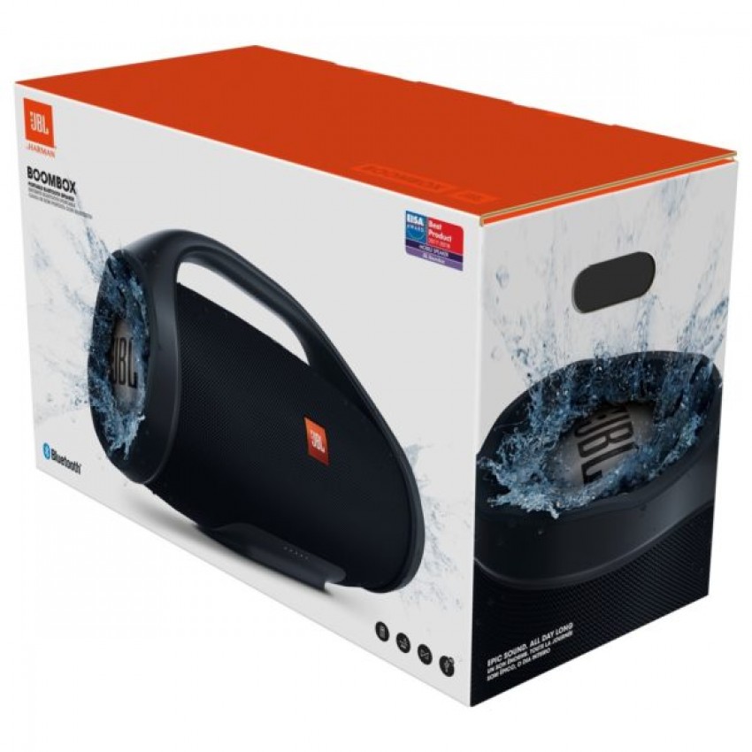 Тонколона Boombox, водоустойчива, безжична, с вградена батерия, зареждащa мобилни устройства, черна Тонколона Boombox, водоустойчива, безжична, с вградена батерия, зареждащa мобилни устройства, черна