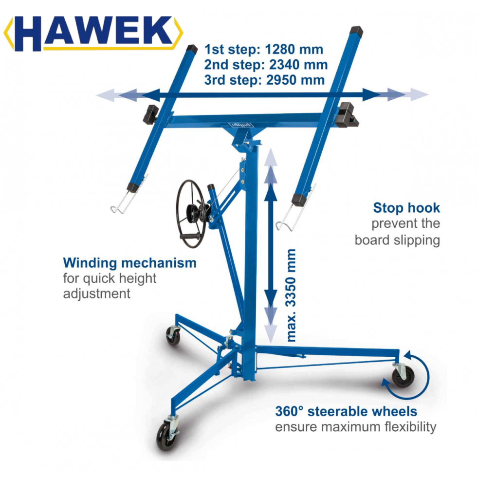 Повдигач за Гипсокартон HAWEK 140-350см до 68кг Подемник за Панели